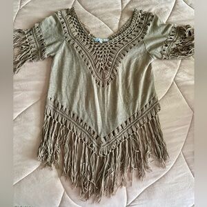 Fringed Knit Top in Taupe